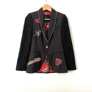 Philipp Plein Embellished Blazer Black Studded Lace Sleeves